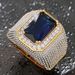 European And American Hip-Hop Style Zirconia Domineering Square Luxury Men's Ring Sapphire Cross-Border Hot Sale Plated_voghion.com
