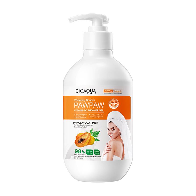 BIOAOUA Papaya Vitamin C aufhellendes, pflegendes Duschgel und Körperwaschmittel in voller englischer Sprache_voghion.com