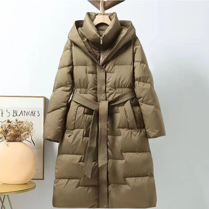 Roupas femininas Casacos longos de inverno Jaquetas casacos de inverno Acima do joelho Cinto grosso Com capuz Moda Jaqueta de inverno_voghion.com