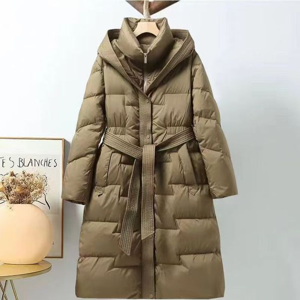Roupas femininas Casacos longos de inverno Jaquetas casacos de inverno Acima do joelho Cinto grosso Com capuz Moda Jaqueta de inverno_voghion.com
