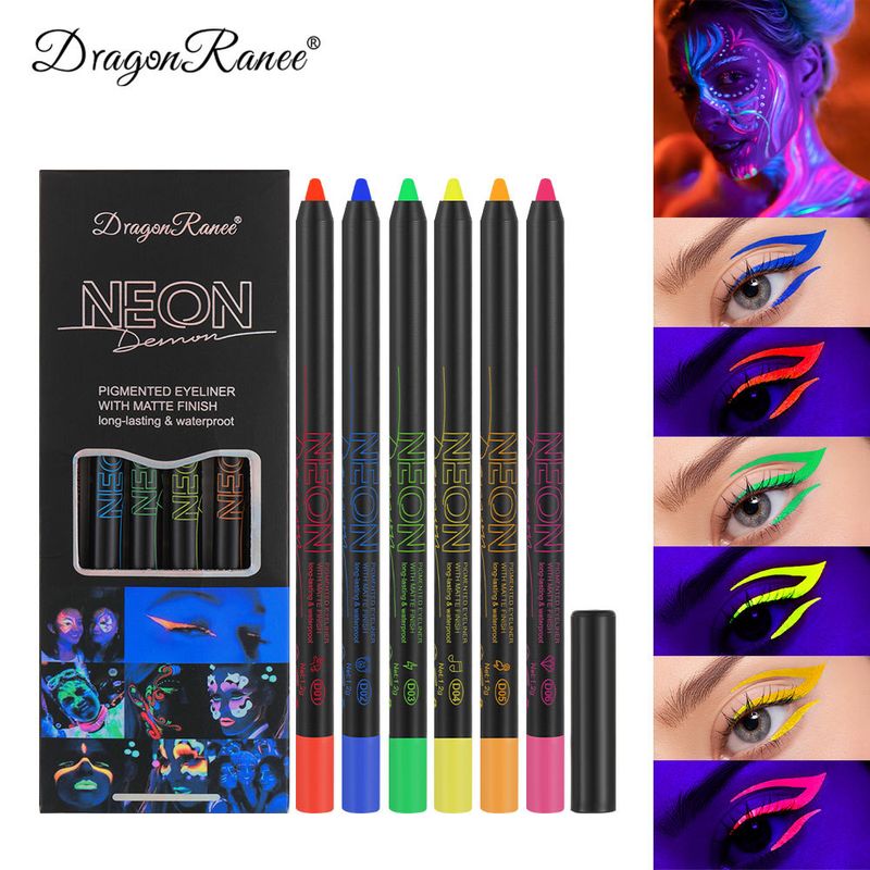6-teiliges Set mit fluoreszierenden Eyeliner- und Lidschattenstiften – Gesichtsfarbe auf Wasserbasis für Halloween-Cosplay mit Schaumspitzen-Applikatoren_voghion.com