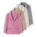 Women's clothing 2024 spring new collar single row multi button loose long hair 4-color suit jacket_voghion.com