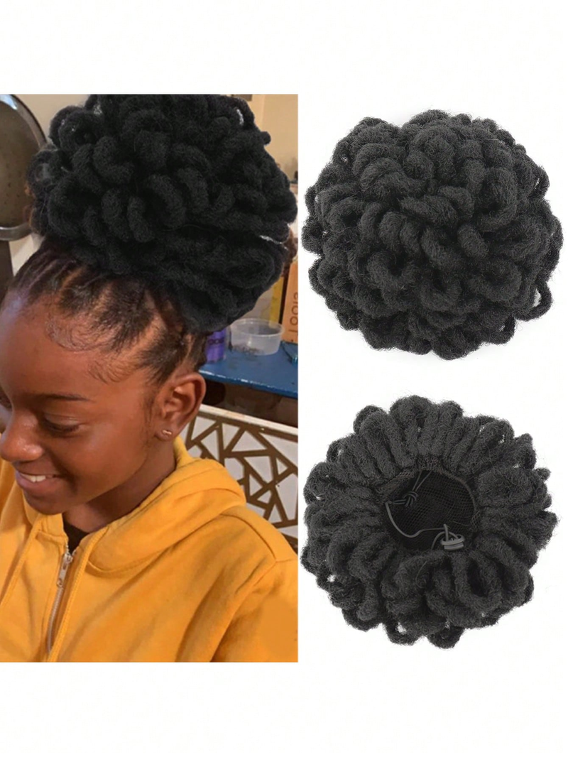 Braided Afro Puff Drawstring Ponytail Dreadlocks Nu Locs Braids Bun Hairpiece Chignon Synthetic Clip In Extensions For_voghion.com