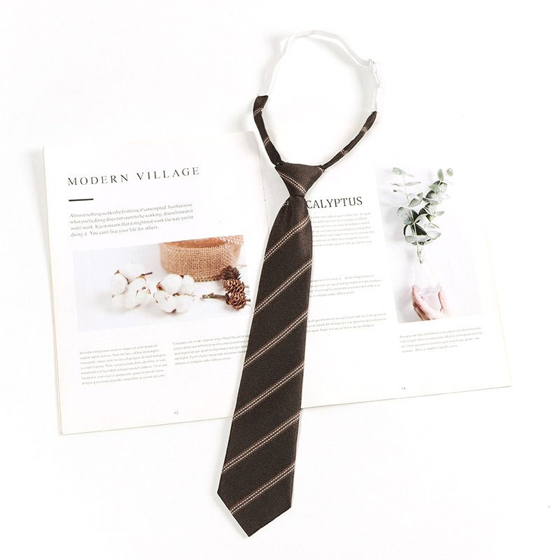 Papillon da abito accademico color caffè, a righe, a quadri marroni, senza nodi, per donna, stile college, uomo_voghion.com