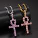 Collana con ciondolo Hip Hop da uomo e da donna con zircone rosa, ciondolo a forma di chiave egiziana Ankh, croce, catena cubana in acciaio inossidabile, accessorio di moda unisex_voghion.com
