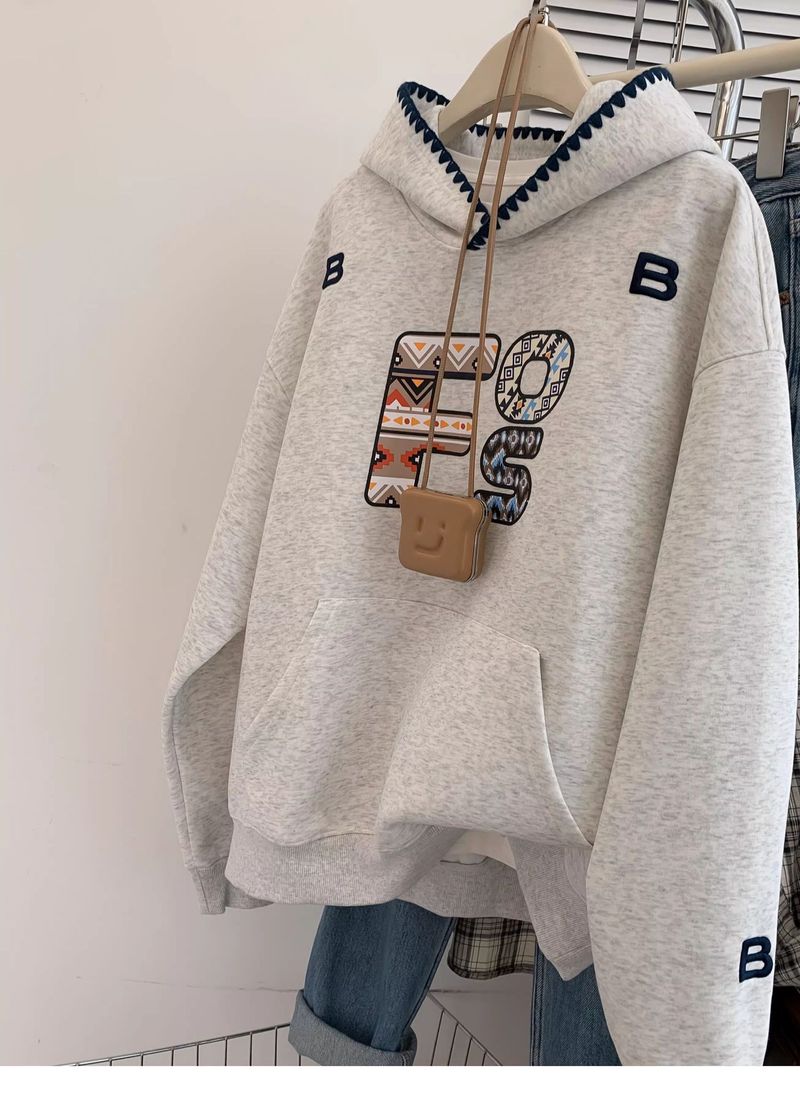 China-Chic American Embroidery Letter Hooded Bodysuit Women's Spring And Autumn Design Sense Small Crowd Loose Oversize_voghion.com