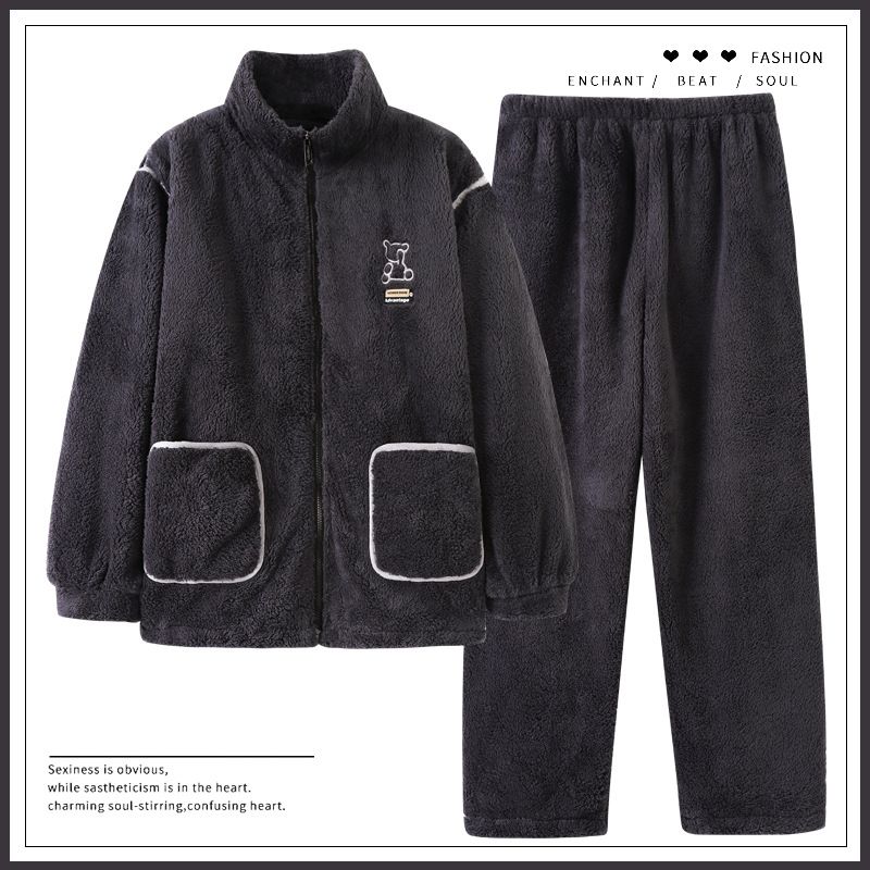 Pigiama da uomo autunno e corallo velluto peluche spesso flanella calda cerniera studente casa abbigliamento set per l'inverno_voghion.com