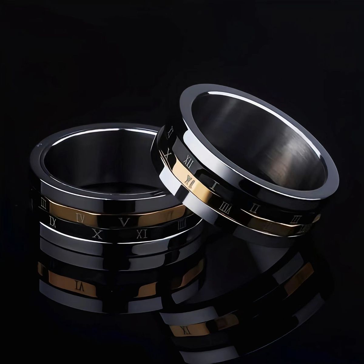 Anello da uomo in acciaio al titanio con numeri romani, girevole, alla moda, versatile e resistente allo sbiadimento._voghion.com