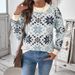 European Goods 2025 New Autumn Winter Cross-Border Retro Nordic Style Long Sleeve Round Neck Snowflake Geometric_voghion.com