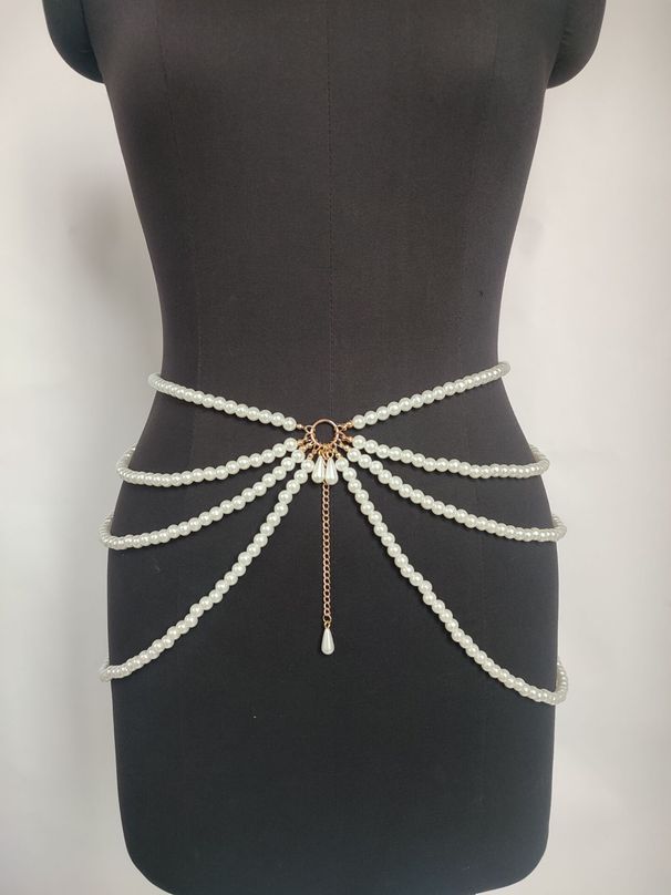 MW3096 With Various Thickness Pearls Interconnected Multi-layer Tassel Side Swing Chain Waist Accessory_voghion.com