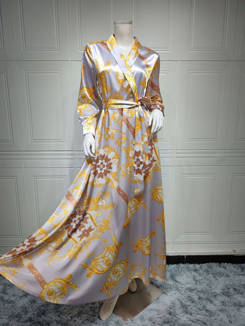 Women's fashion silk print dress Middle Eastern Muslim dress_voghion.com