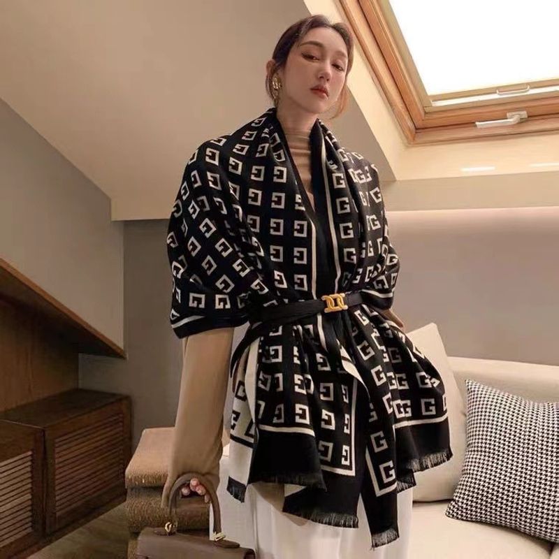 Autumn and Winter New G Family  Cashmere Scarf Women's Windproof Thickened Warm Neck Office Long Tassel Shawl_voghion.com