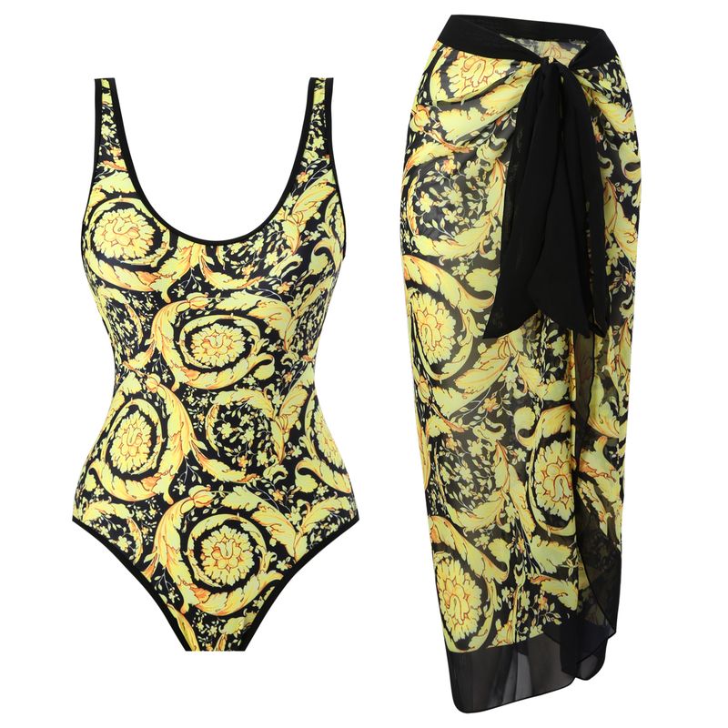 Damenbekleidung Sonnenschutz Tüllrock Retro Bedruckter Urlaub Einteiliger Badeanzug_voghion.com