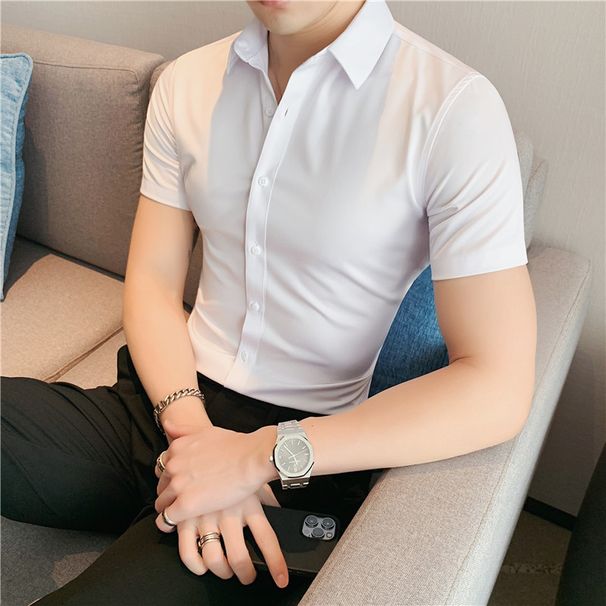 Men's Clothing Long Sleeved Suit Shirt Men's Elastic Inner Wear Korean Version Of Slim Business Short_voghion.com