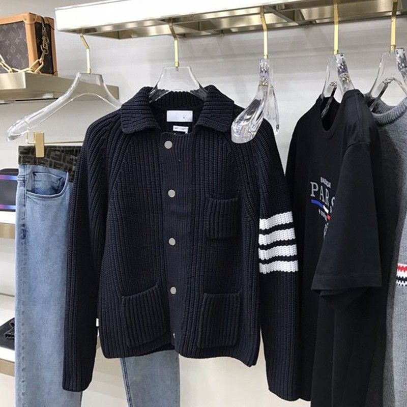Männerkleeder Hierscht a Wanter nei Trendmark klassesch Véierstäbchen Pullover fir Männer All Match Revers Strickjacket_voghion.com