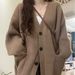 Cardigan oversize in maglia con scollo a V da donna – Maglione casual boho chic aperto sul davanti per primavera/autunno/inverno (cachi, beige, grigio, verde, nero, marrone)_voghion.com