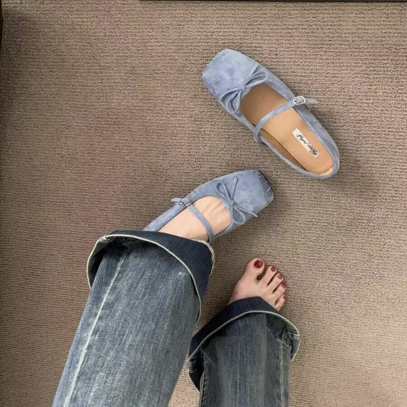 2025 Spring And Autumn New Bow Commuter Flat Shoes, Suede Square Head Women's Single Shoes Fashion Versatile_voghion.com