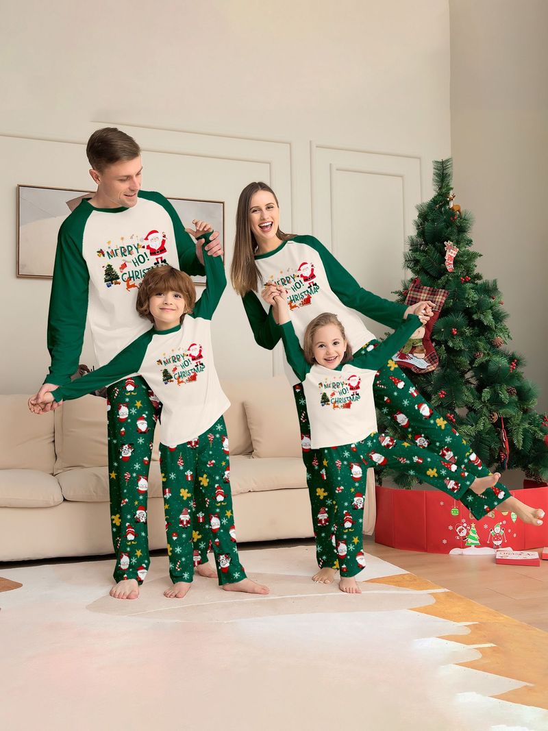 Christmas Santa Claus Snowflake letters Christmas Family suit printed homewear pajamas_voghion.com