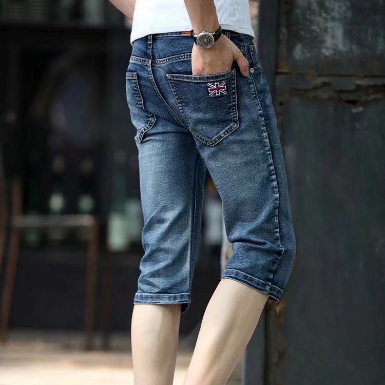 Men's Clothing Denim Shorts Men's Cropped Trousers 2022 Spring And Summer New Style Trend High Elastic Thin Straight Mid Length Trousers Wholesale_voghion.com