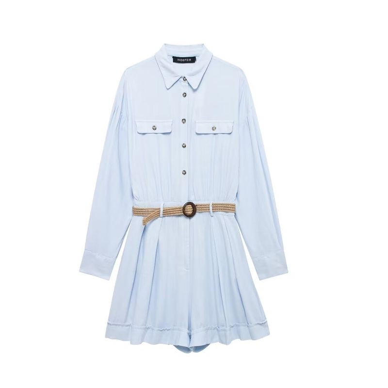 Suitable For All Seasons 2024 Summer Women's Clothing Belted Linen Blend Jumpsuit Shorts_voghion.com