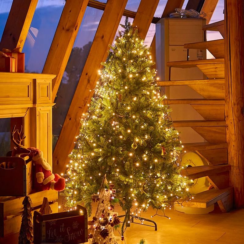 LED Christmas Tree Topper With Light Ring – 6FT Cascading Fairy Lights For Holiday Decor (8 Modes, Dark Green Wire, Shatterproof Pinecones)_voghion.com