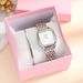 Ladies' new style, elegant, niche, simple and versatile steel band quartz small square watch + simple personality bracelet set_voghion.com