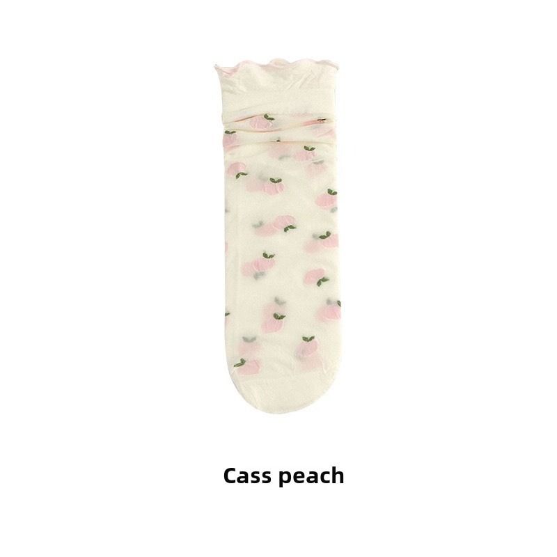 Summer New Crystal Women's Socks Strawberry Cute Cass Thin Invisible Lolita Medium Tube Short Princess Wind Lace_voghion.com