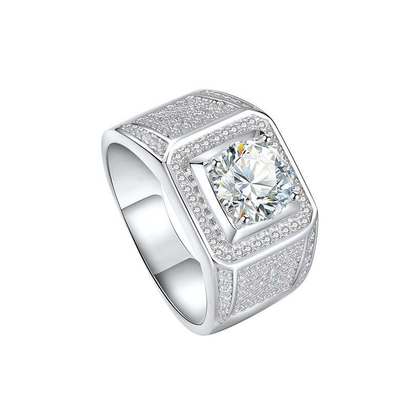 Anel masculino de moissanita de prata pura com micro pavê e diamante simulado com céu estrelado_voghion.com