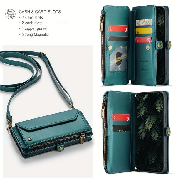 Wireless Charging, Blocked Card Slot, Flip-Open PU Leather Protective Case - Compatible with 12/13/14/15 Plus Pro Max, Stylish Shoulder Bag Design_voghion.com
