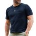 Camiseta masculina de verão, tamanho grande, cor sólida, manga curta, com botões, bolso e gola Henry, inspirada nos estilos europeu e americano._voghion.com