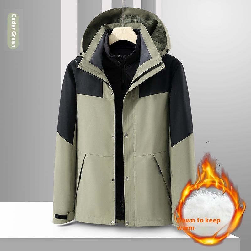 Autumn winter outdoor down jacket two-piece set, three in one detachable men's and women's sports hooded warm jacket,_voghion.com