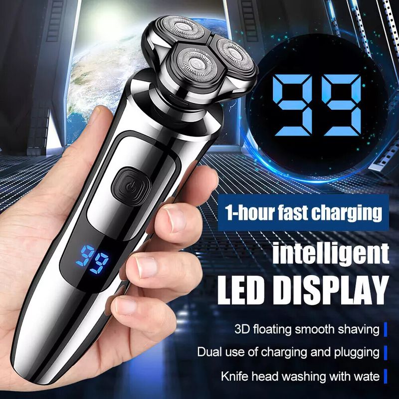 Electric Razor Mens Shavers Rotary 4 In 1 Waterproof Wet Dry Rechargeable 3 Head_voghion.com