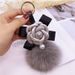Korean Creative Bowknot Camellia Keychain Bag Pendant Women's Fox Fur Ball Key Ring Fashion Accessory_voghion.com