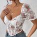 Γυναικεία Ρούχα Σέξι Κοριτσίστικο Στυλ Σέξι Δαντέλα Λουλούδι Προοπτική Ψαροκόκαλο Κοντά Μανίκια Ακανόνιστες Μπλούζες για Γυναίκες_voghion.com
