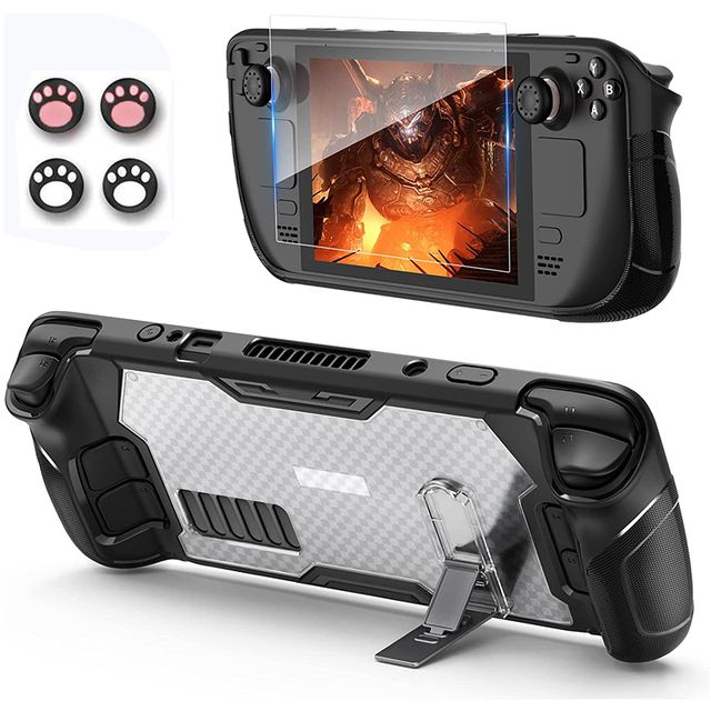 for Steam Deck Adjustable Kickstand Case Shockproof Protective Shell Tempered Film Protector with Rocker Caps for Steam Deck_voghion.com