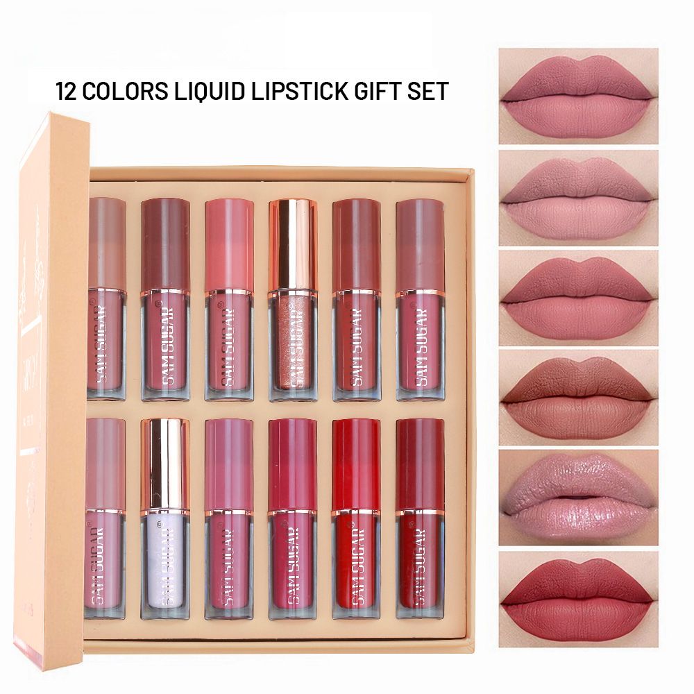 SAM SUGAR 12-Farben-Lipgloss-Set mit mattem Samt_voghion.com