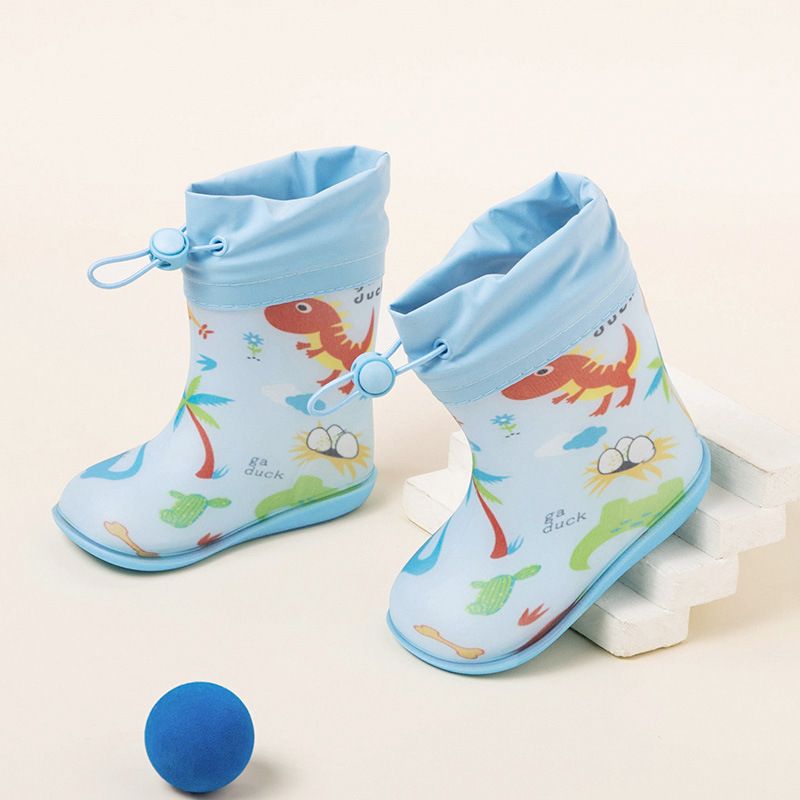 Calçados infantis Botas de chuva com cordão Botas de chuva impermeáveis com estampa fofa de desenho animado para crianças de pequeno e médio porte Sapatos aquáticos para estudantes do ensino fundamental_voghion.com
