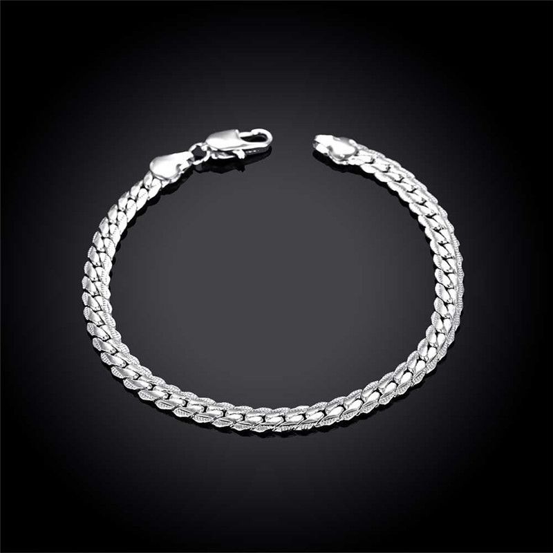 Bracciale laterale semplice alla moda da 5 mm, placcato in argento, per uomo e donna_voghion.com