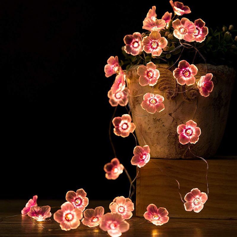 Decorazione per esterni a LED con fiori rosa e fiori di pesco, decorazione per cortile, ragazza Sakura, cuore, filo di rame pieno colorato_voghion.com