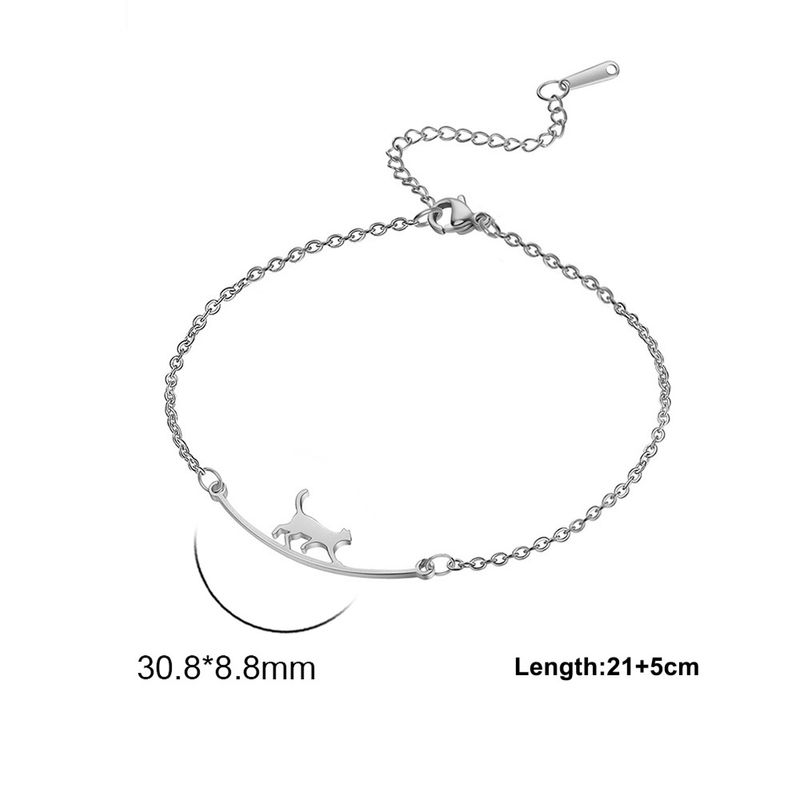 Cute Walking Cat Women's Stainless Steel Jewelry Anklet Fashion Beach Accessories_voghion.com