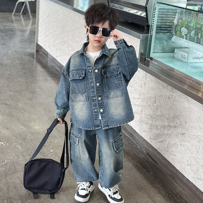 Kids’ Clothing Boys Spring Suits New Boys Children's Spring And Autumn Style Denim Sports Spring Cool Street Two Piece Suit_voghion.com