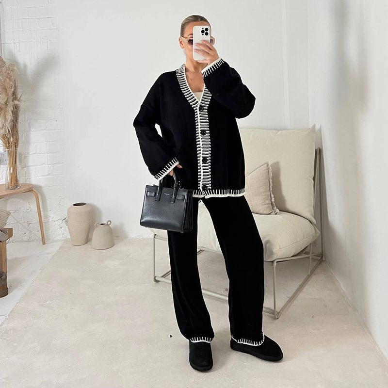 Einreihiges zweiteiliges Set aus modischem, lässigem Strick für Damen_voghion.com