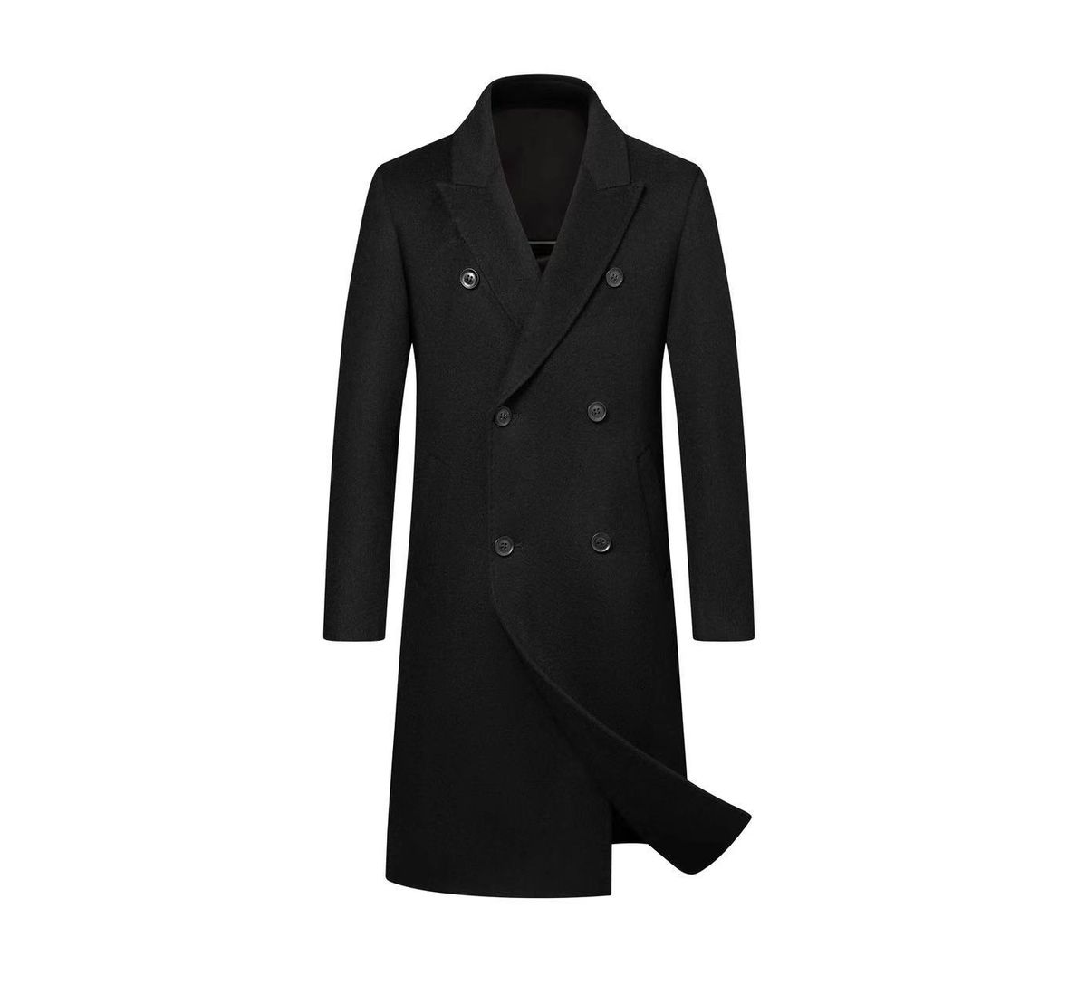 Premium Wollmantel für Herren – Knielanger zweireihiger Wintermantel mit Steppfutter (M-XXXL, Schwarz/Grau/Camel)_voghion.com