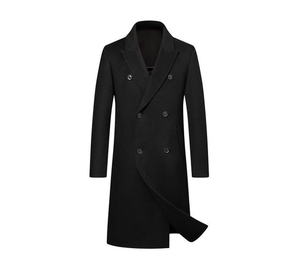 Premium Wollmantel für Herren – Knielanger zweireihiger Wintermantel mit Steppfutter (M-XXXL, Schwarz/Grau/Camel)_voghion.com