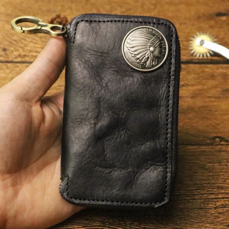 Originale nuovo portachiavi in pelle conciata al vegetale da uomo con cerniera in vita, multifunzionale, doppio uso, portachiavi per auto, borsa per carte in vera pelle_voghion.com