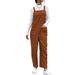 Brown Pocket Loose Corduroy Overalls_voghion.com