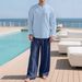 Men's Clothing Button Long Sleeved Robe Straight Pants European And American Henry Collar Casual Shirt Cotton And Linen Men's Suit_voghion.com