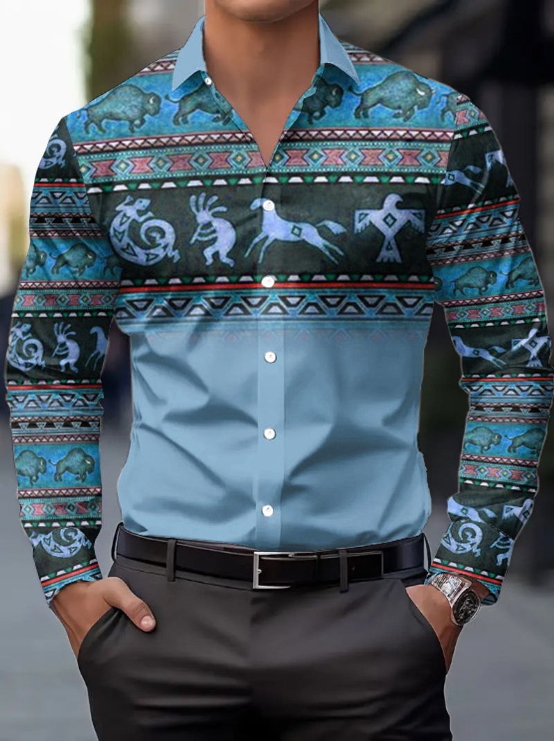 Camicia a maniche lunghe da uomo con design etnico popolare, stile transfrontaliero, primavera e autunno, camicia casual, nuovo stile 2025_voghion.com
