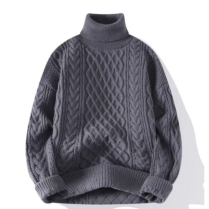Red turtleneck men's winter new loose simple Fried Dough Twists pattern thickened warm knitwear sweater coat fashion_voghion.com