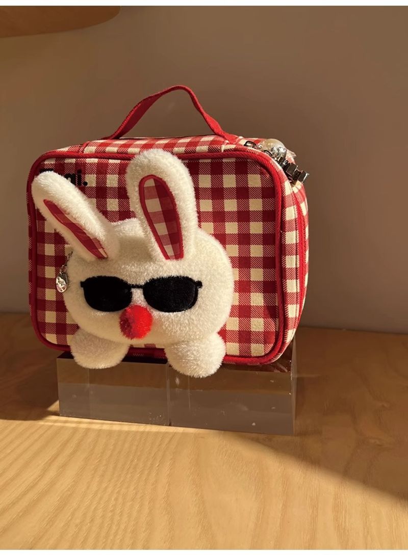 Tagi. Tapi Rabbit Karierte süße Toiletten-Reiseschale, große Kapazität, tragbare Make-up-Tasche_voghion.com